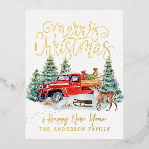 Oude Rode Truck Kerstkaart Folie Feestdagen Briefkaart