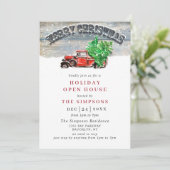 Oude Rode Truck Kerstvakantie Open Huis Kaart (Staand voorkant)