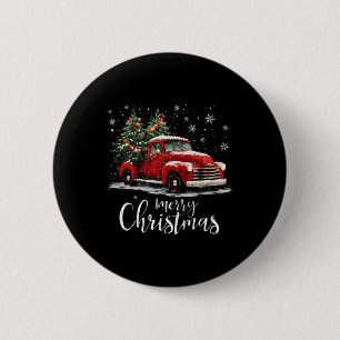 Oude rode vrachtwagen Kerstboom Prettig kerstfeest Ronde Button 5,7 Cm