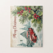 Oude Rode Vrachtwagen Kerstmis Legpuzzel (Verticaal)