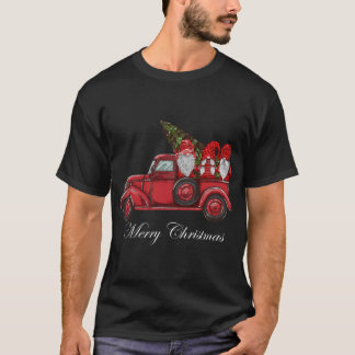 Oude rode vrachtwagen met drie kabouters vrolijk k t-shirt