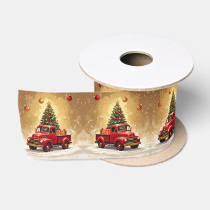Oude rode vrachtwagen met kerstboomlint lint