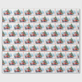 Oude Rode Vrachtwagen met Kerstmislijn Cadeaupapier (Vlak)