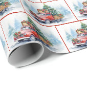 Oude Rode Vrachtwagen met Kerstmislijn Cadeaupapier (Rol Hoek)