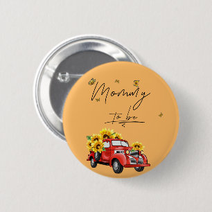 Oude rode vrachtwagen met zonnebloem aanstaande mo ronde button 5,7 cm