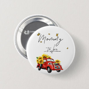 Oude rode vrachtwagen met zonnebloem mama-to-be ronde button 5,7 cm
