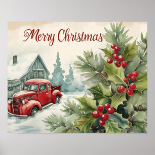Oude Rode Vrachtwagen Vrolijke Kerstmis Poster