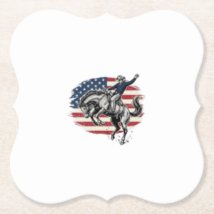 Oude Rodeo Cowboy Patriotische Paardrijder Vector_ Kartonnen Onderzetters