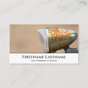 Oude roestbel voor fietsenreparatiewinkels visitekaartje