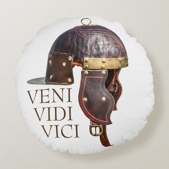 Oude Romeinse militaire helm - Veni, Vidi, Vici Rond Kussen (Achterkant)