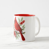 Oude Rood Kardinaal Vogel | Klassieke Winter Vogel Tweekleurige Koffiemok (Voorkant rechts)