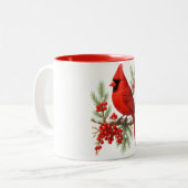 Oude Rood Kardinaal Vogel | Klassieke Winter Vogel Tweekleurige Koffiemok (Voorkant links)