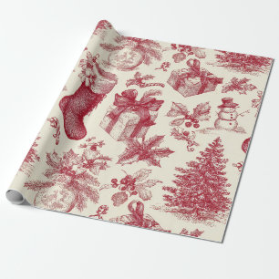 Oude Rood Toile Kerstpatroon met Kousen Cadeaupapier