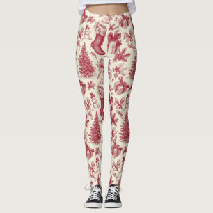 Oude Rood Toile Kerstpatroon met Kousen Leggings