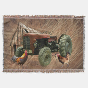 Oude Rood Tractor Landelijke Schuur Kip Haantje Deken