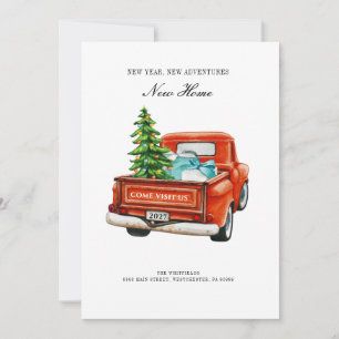 Oude Rood Truck Kerstmis Vakantie Verhuizing Aankondiging