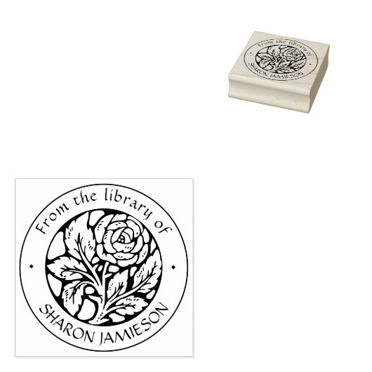 Oude roos bloem van bibliotheek aangepaste naam rubberstempel (Gestempeld)