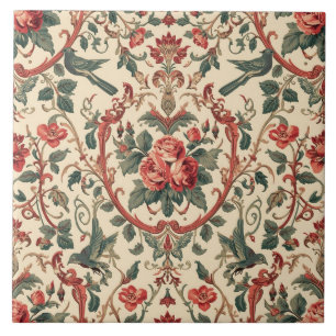 Oude Roos & Vogelpatroon Romantische Art Nouveau Tegeltje
