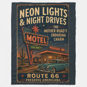 Oude Route 66 Neon Motel Nachtelijke Rit Fleece Deken