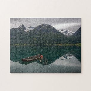 Oude rowboot met berdenreflectiepuzzel legpuzzel