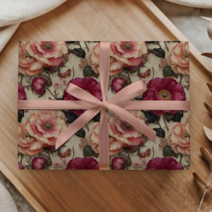 Oude Roze Roos Bloempatroon Romantische Tuin Cadeaupapier