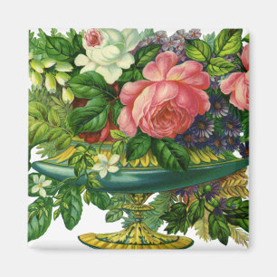 Oude roze rozen in vaas met bloemen magneet