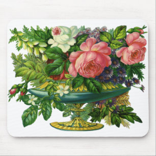 Oude roze rozen in vaas met bloemen muismat