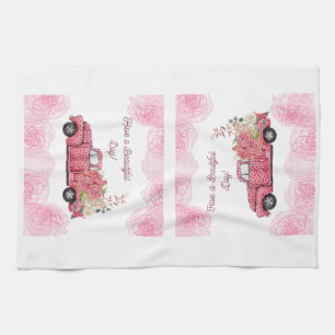 Oude Roze Vintage Pickup Truck Keukenhanddoeken