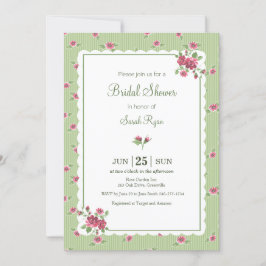 Oude rozen roze groen gestreepte aangepaste uitnod kaart