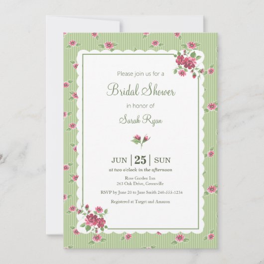 Oude rozen roze groene gestreepte aangepaste uitno kaart (Voorkant)