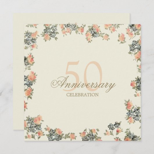 Oude rozen - uitnodiging voor trouwjubileum (Voorkant / Achterkant)