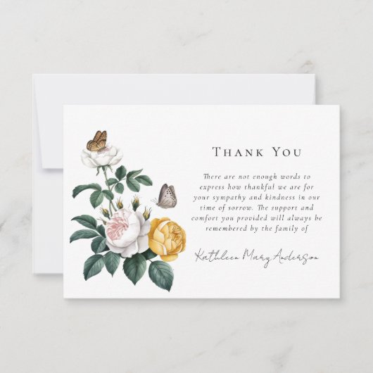 Oude Rozen Vlinders Uitvaart Herdenking  Bedankkaart (Voorkant)