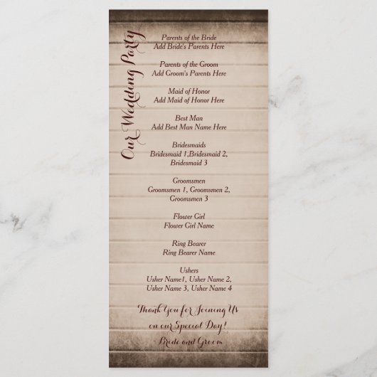 Oude rustieke schuur hout bruiloft programma Sjabl (Achterkant)