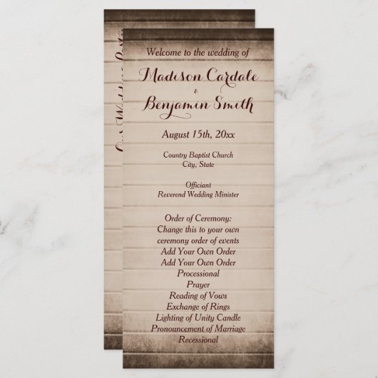 Oude rustieke schuur hout bruiloft programma Sjabl (Voorkant / Achterkant)