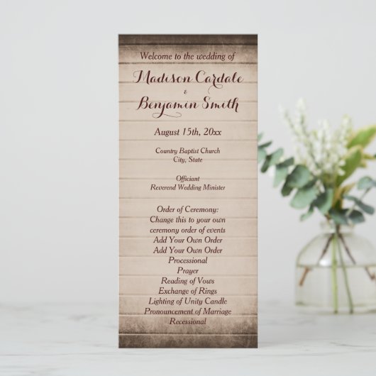 Oude rustieke schuur hout bruiloft programma Sjabl (Staand voorkant)