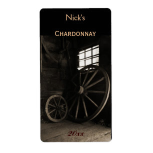 Oude rustieke wielen wijn fles label