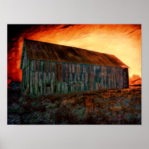Oude Rustische Oranje bruine Barn Sunset Poster