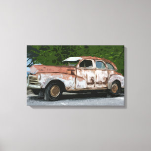 Oude Rusty Broken Down Car Canvas Afdruk