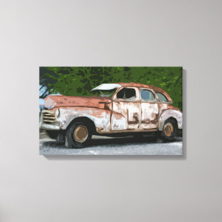 Oude Rusty Broken Down Car Canvas Afdruk