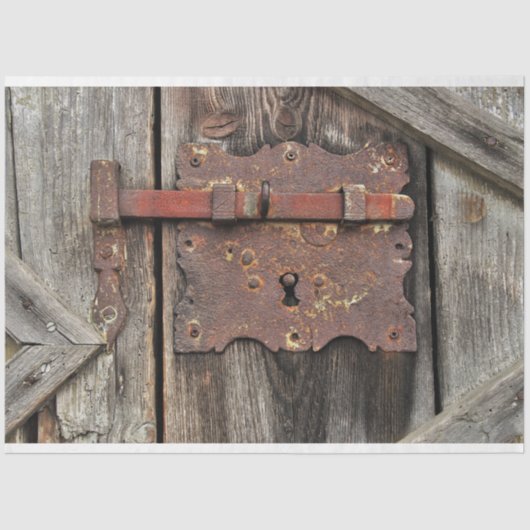 Oude Rusty Hinge Rustic Wood Dep Ontwerpen Tissuepapier (Voorkant)