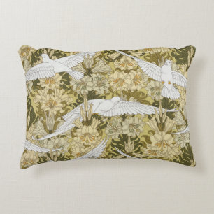 Oude Saliegroene Duif & Lelie Bloempatroon Accent Kussen