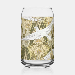 Oude Saliegroene Duif & Lelie Bloempatroon Blikvorm Glas