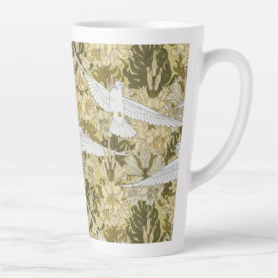 Oude Saliegroene Duif & Lelie Bloempatroon Latte Mok