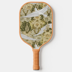 Oude Saliegroene Duif & Lelie Bloempatroon Pickleball Paddle