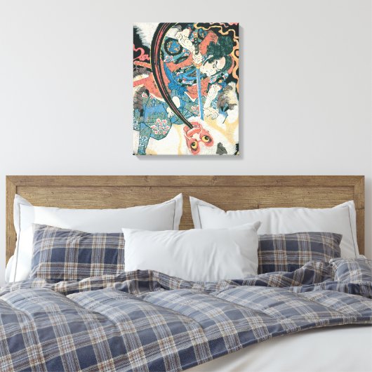 Oude Samoerai doden een monster schilderij Canvas Afdruk (Insitu (Slaapkamer))