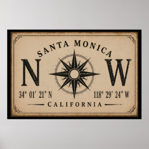 Oude Santa Monica Californië Coördinaten Poster