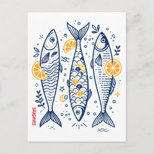 Oude Sardines Mediterraan Vis Illustratie Briefkaart