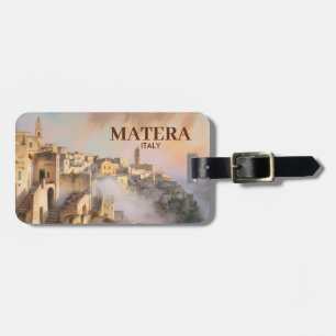 Oude Sassi di Matera Italië Reis Aquarel Bagagelabel