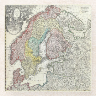 Oude Scandinavië kaart Glazen Onderzetter