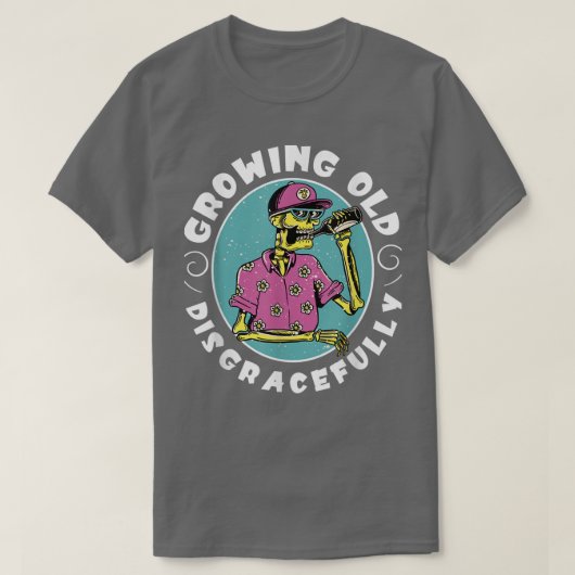 Oude, schandelijk grappige, gepensioneerde skelet t-shirt (Design voorkant)